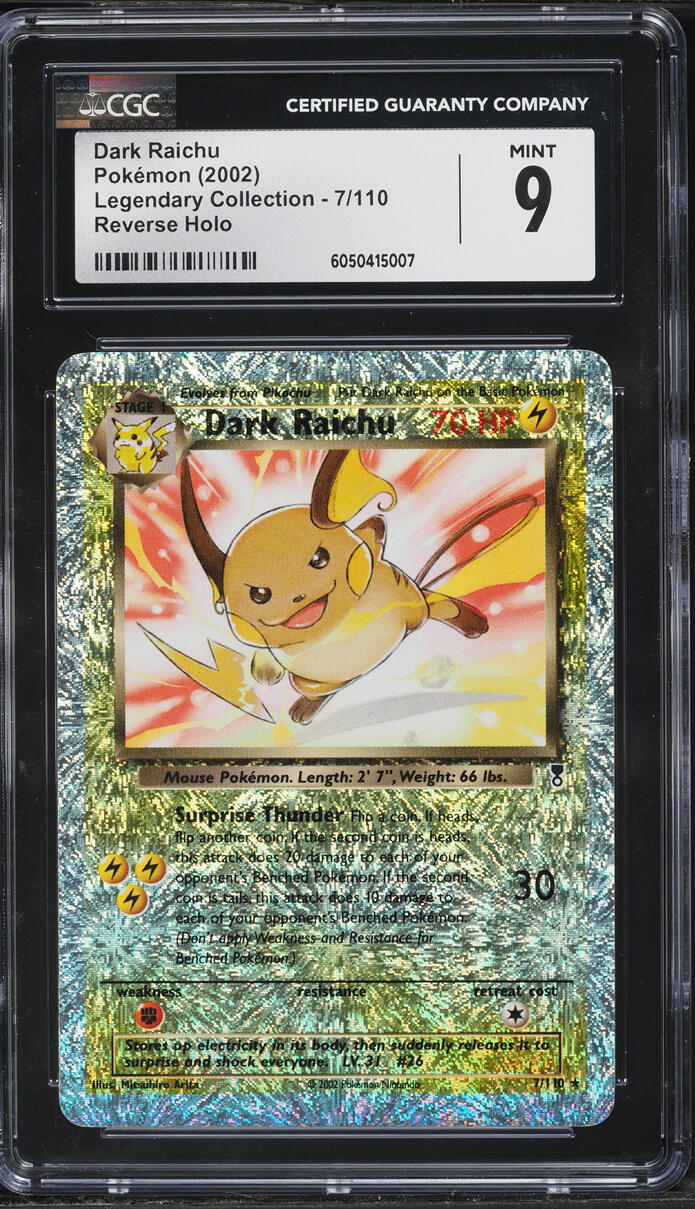 2002 Pokemon Legendary Collection Reverse Holo Dark Raichu #7 CGC 9 MINT