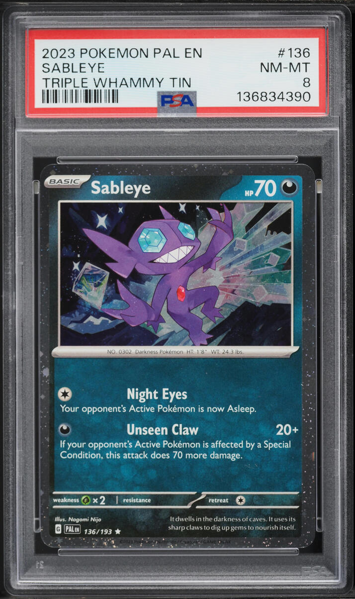 2023 Pokemon Scarlet & Violet Paldea Evolved Triple Whammy Tin Sableye #136 PSA 8 NM-MT