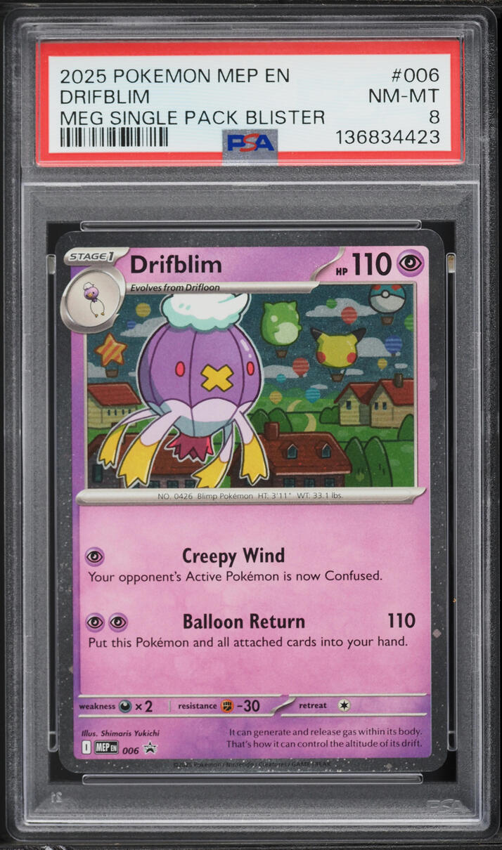 2025 Pokemon Mega Promo Single Pack Blister Drifblim #006 PSA 8 NM-MT