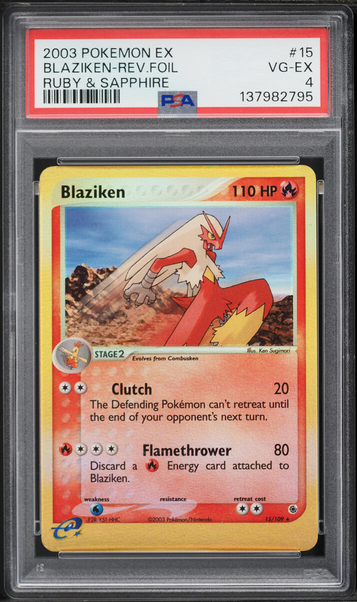 2003 Pokemon Ex Ruby & Sapphire Reverse Holo Blaziken #15 PSA 4 VGEX