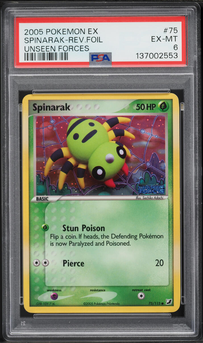 2005 Pokemon EX Unseen Forces Reverse Holo Spinarak #75 PSA 6 EXMT