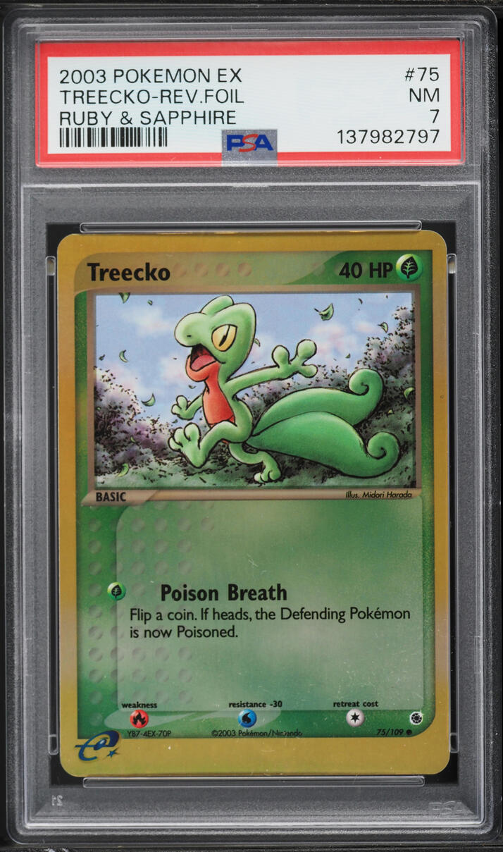 2004 Pokemon EX Ruby & Sapphire Reverse Holo Treecko #75 PSA 7 NRMT