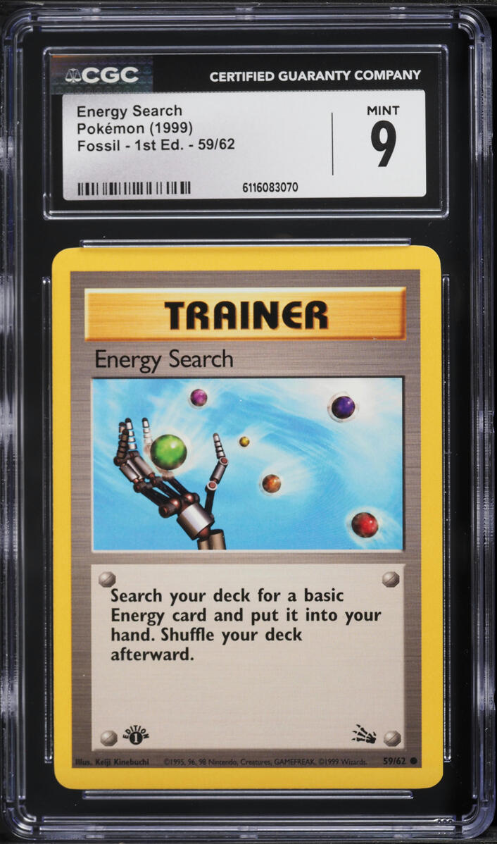 1999 Pokemon Fossil 1st Edition Energy Search #59 CGC 9 MINT