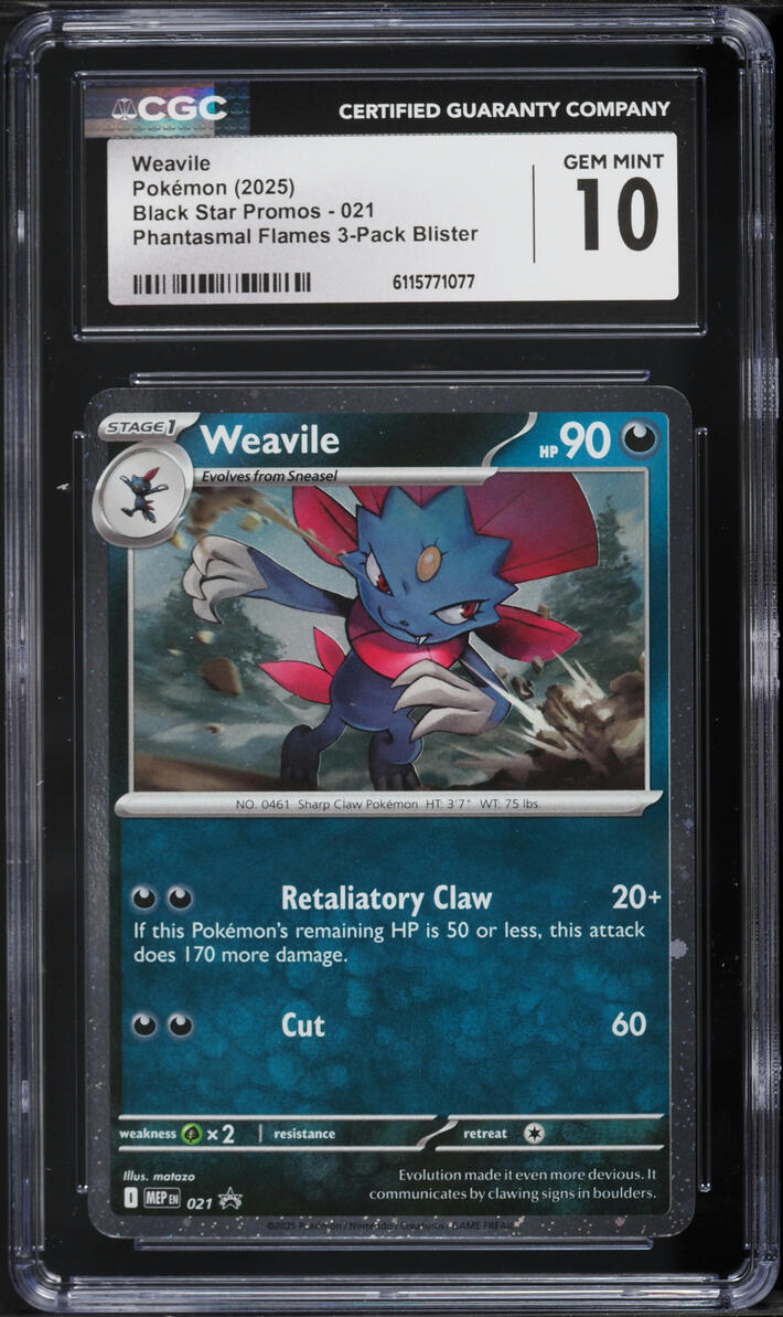 2025 Pokemon Scarlet & Violet Promo Phantasmal Flames 3-Pack Blister Weavile #021 CGC 10 GEM