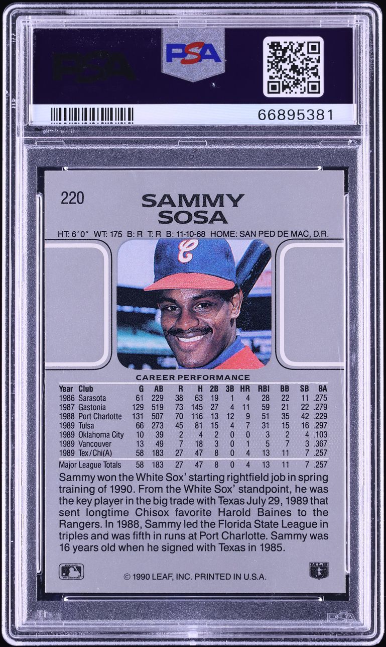 1990 Leaf Sammy Sosa ROOKIE #220 PSA 9 MINT