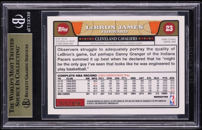 2008 Topps Chrome Orange Refractor LeBron James /499 #23 BGS 9.5 GEM MINT - Photo 2