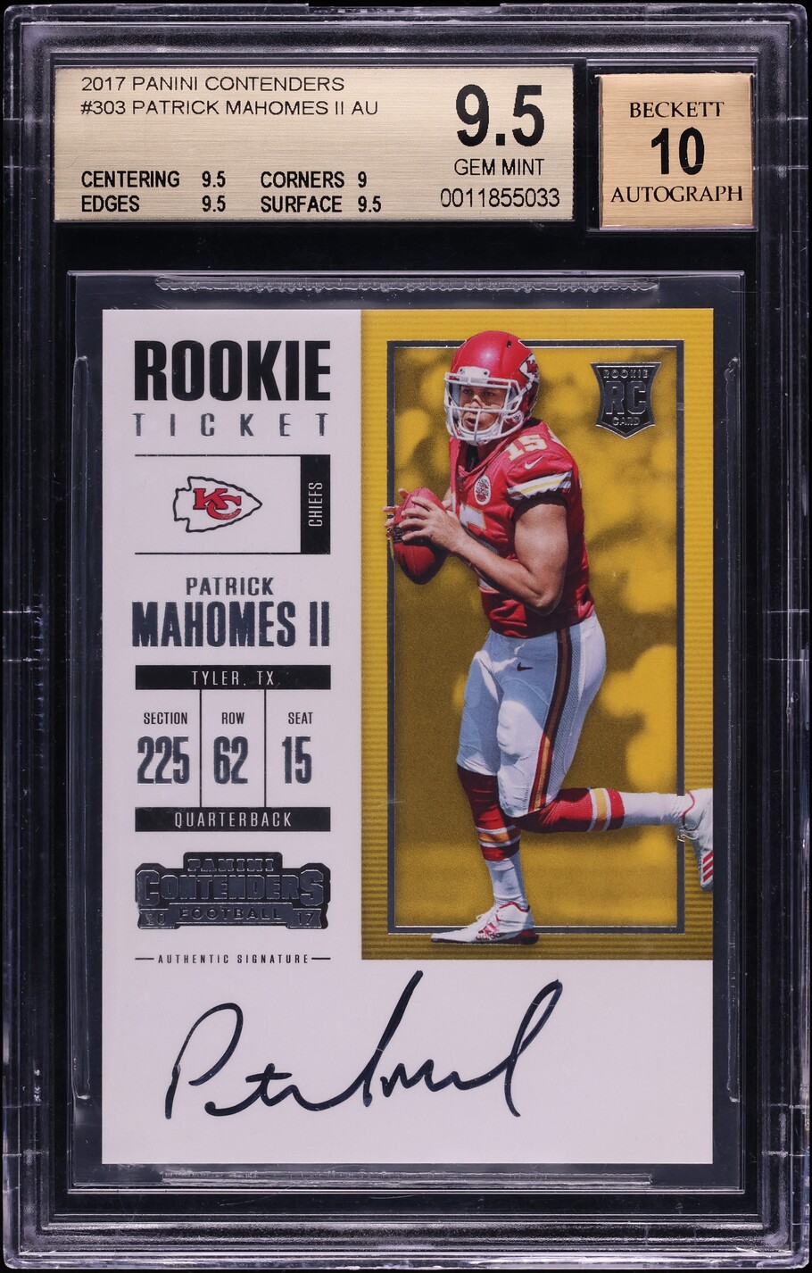 2017 Panini Contenders Patrick Mahomes II ROOKIE AUTO #303 BGS 9.5 GEM ...