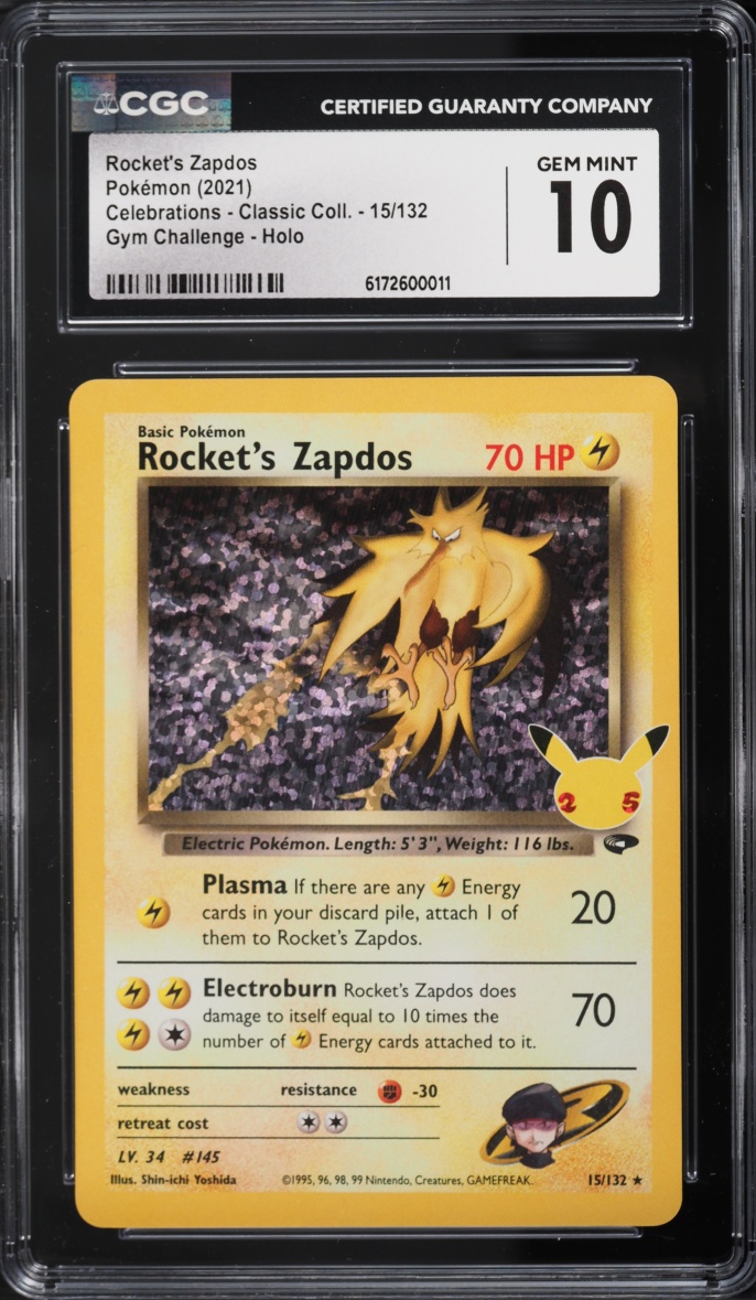 2021 Pokemon Sword & Shield Celebrations Classic Collection Holo Rocket's Zapdos #15 CGC 10 GEM