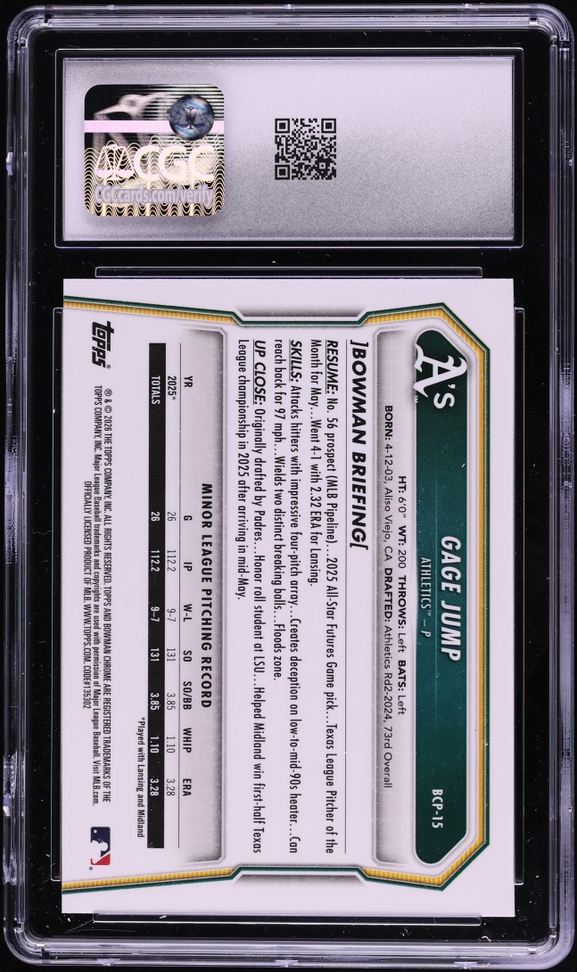 2026 Bowman Chrome Gage Jump PROSPECT #BCP-15 CGC 9 MINT