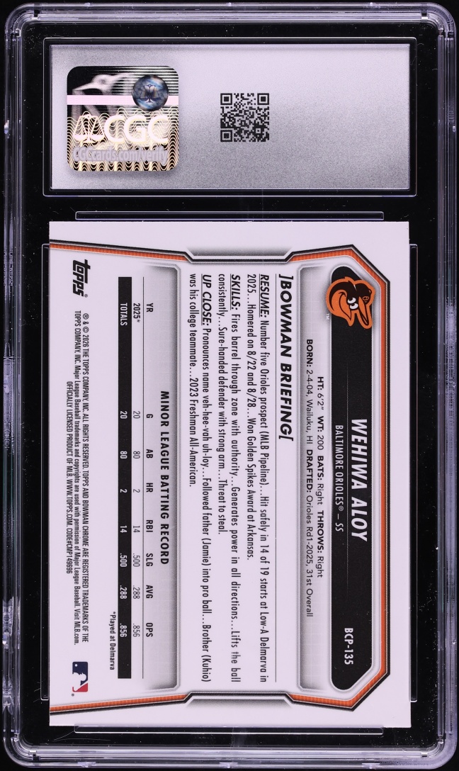 2026 Bowman Chrome Mega Box Wehiwa Aloy PROSPECT #BCP-135 CGC 8 NM-MT