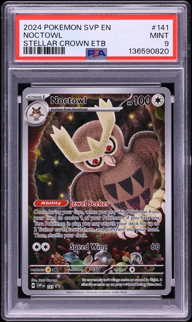 2024 Pokemon Scarlet & Violet Promo Stellar Crown ETB Full Art Noctowl #141 PSA 9 MINT