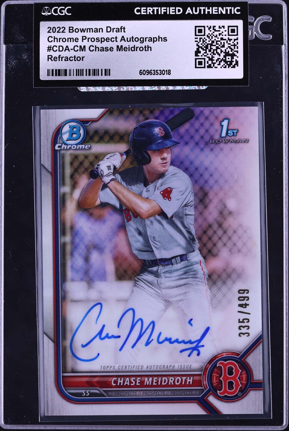 2022 Bowman Chrome Refractor Chase Meidroth PROSPECT AUTO /499 #CDA-CM CGC AUTH