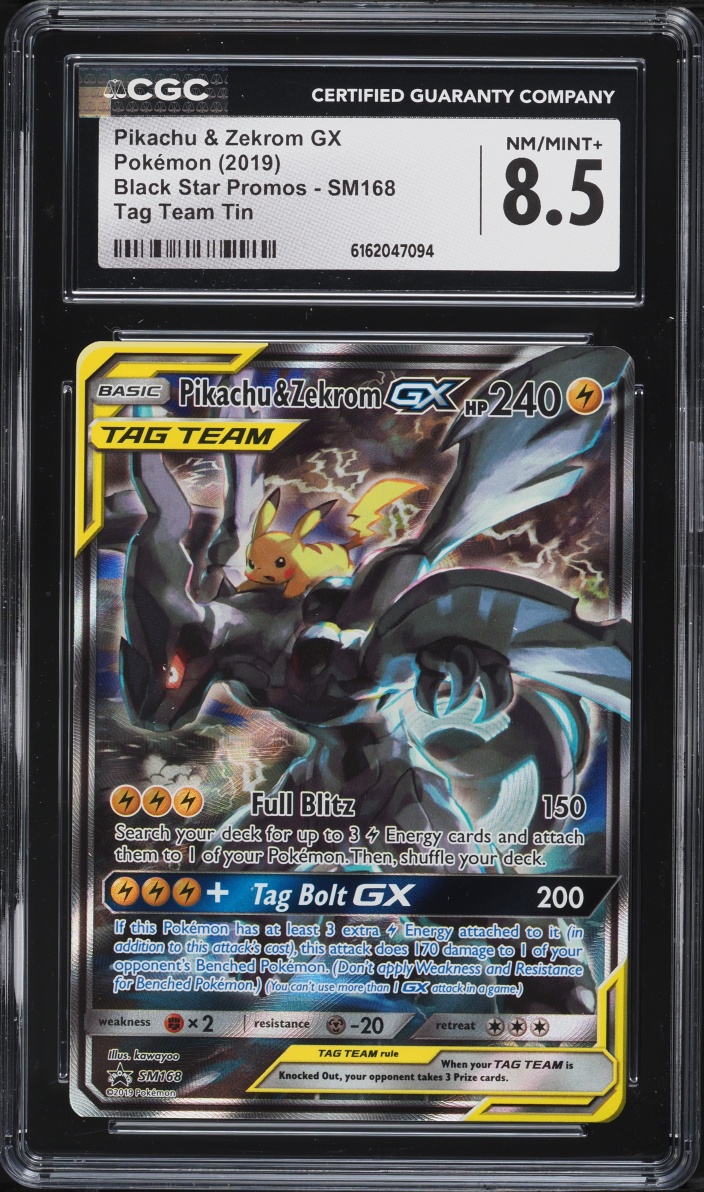 2019 Pokemon Sun & Moon Promo Tag Team Full Art Pikachu & Zekrom GX #SM168 CGC 8.5 NM-MT+