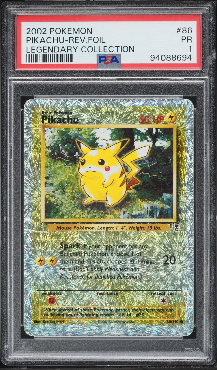 2002 Pokemon Legendary Collection Reverse Holo Pikachu #86 PSA 1 PR