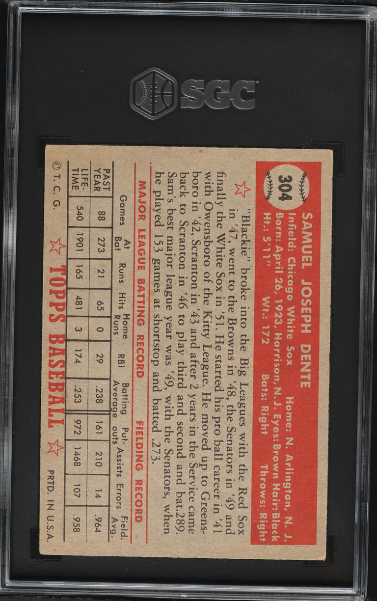 1952 Topps Sam Dente #304 SGC 5 EX