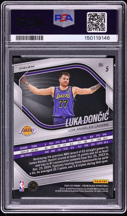 2024 Panini Prizm Black Gold Vinyl FOTL Luka Doncic /5 #5 PSA 10 GEM MINT - Photo 2