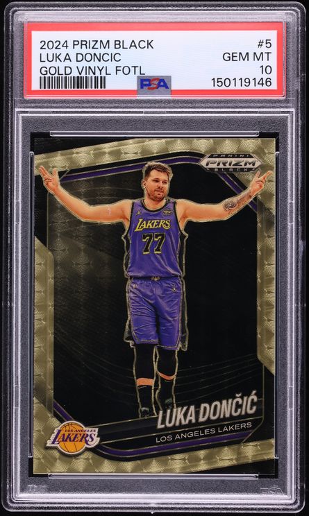 2024 Panini Prizm Black Gold Vinyl FOTL Luka Doncic /5 #5 PSA 10 GEM MINT