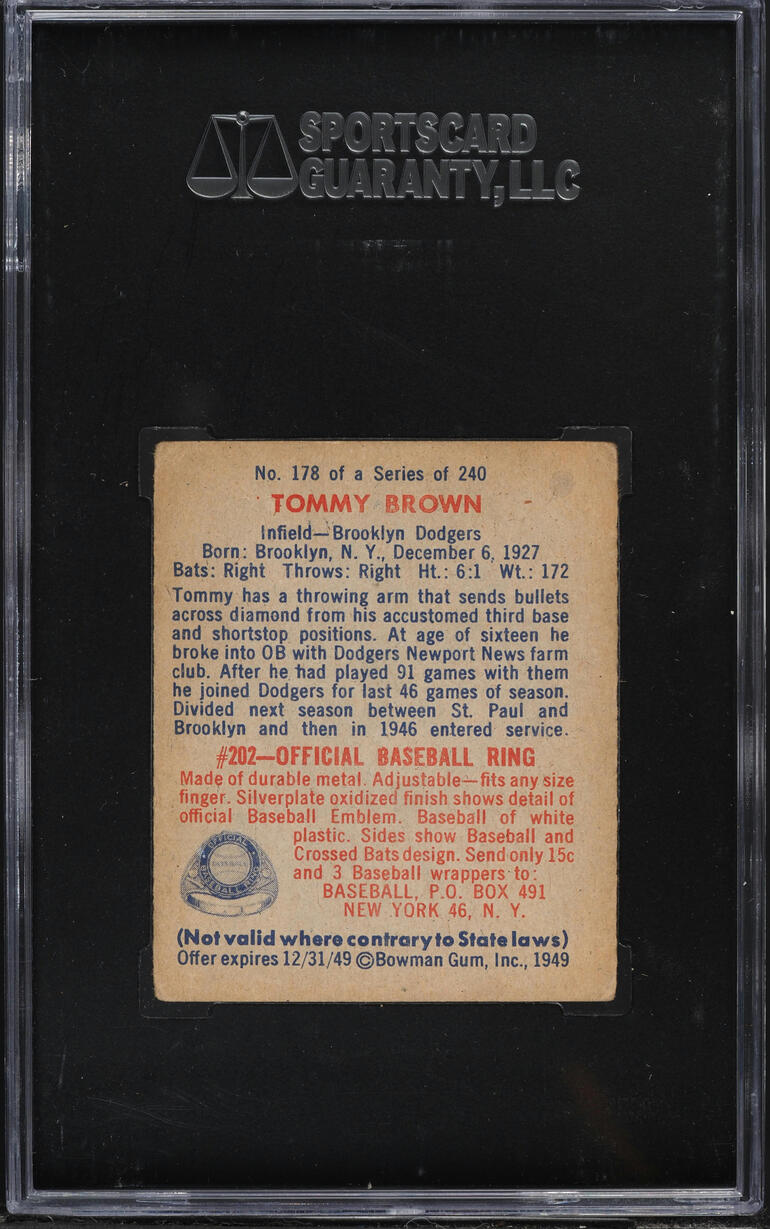 1949 Bowman Tommy Brown #178 SGC 3 VG