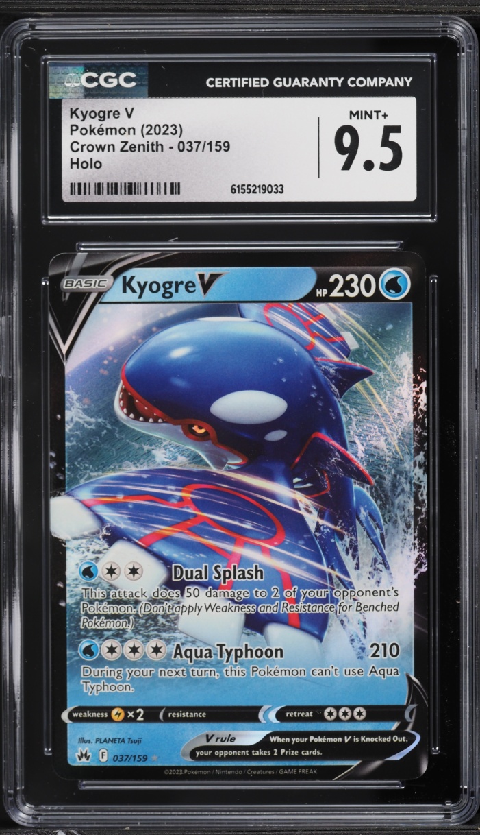 2023 Pokemon Sword & Shield Crown Zenith Holo Kyogre V #37 CGC 9.5 MINT+