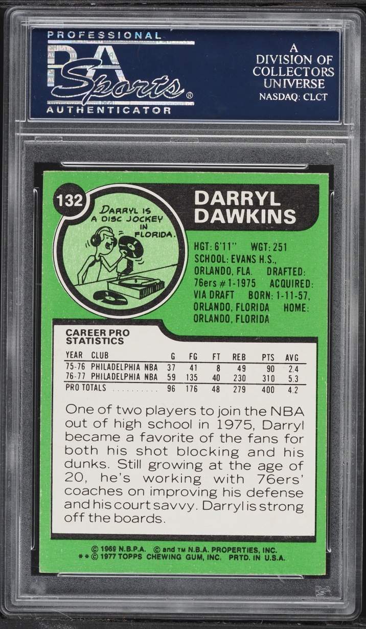 1977 Topps Basketball Darryl Dawkins ROOKIE #132 PSA 8 NM-MT