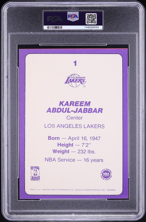 1985 Star Team 5x7 Kareem Abdul-Jabbar #1 PSA 7 NRMT