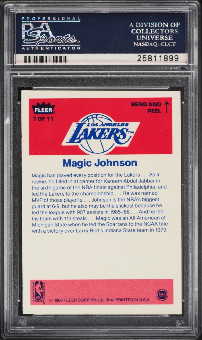 1986 Fleer Sticker Magic Johnson #7 PSA 9 MINT