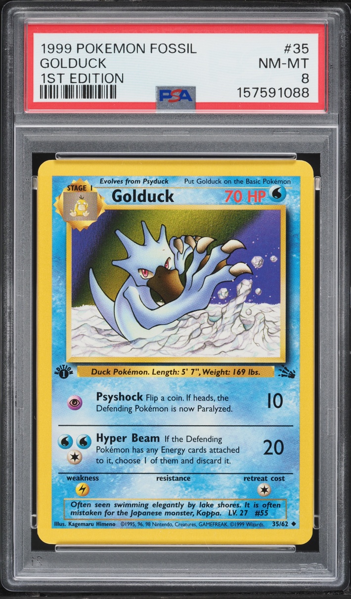1999 Pokemon Fossil 1st Edition Golduck #35 PSA 8 NM-MT