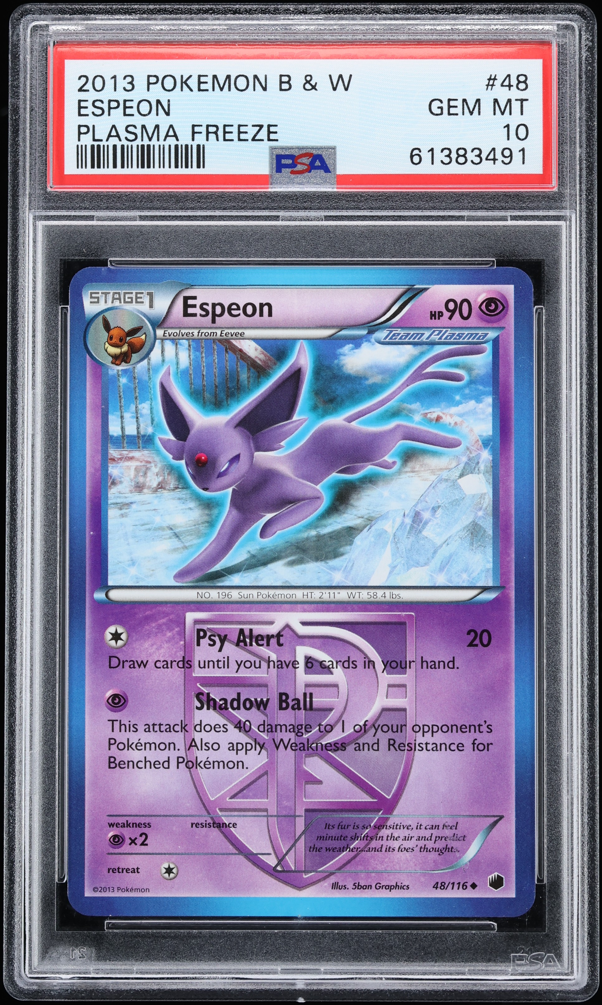 2013 Pokemon Black & White Plasma Freeze Holo Espeon #48 PSA 10 GEM MINT
