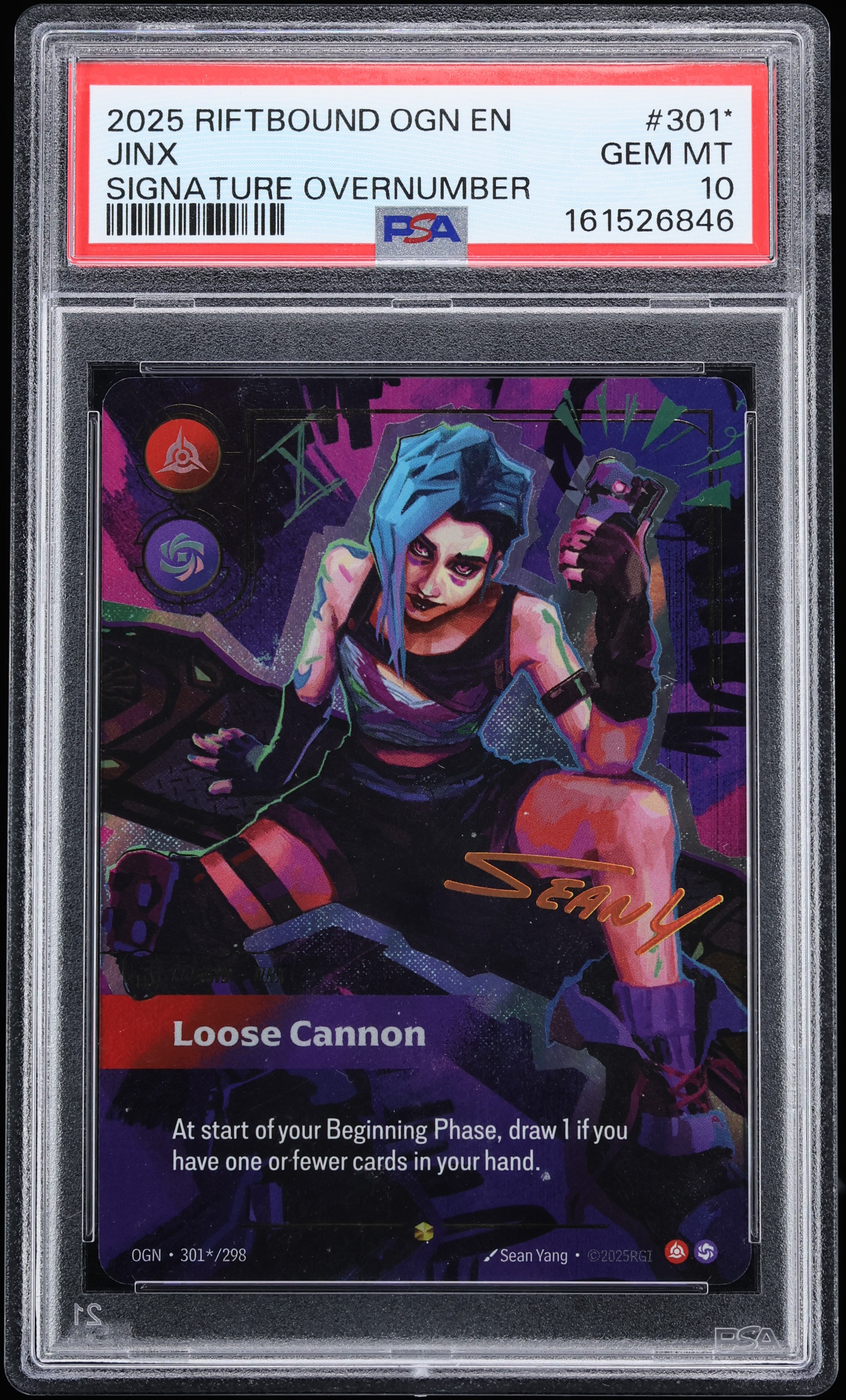 2025 Riftbound League Of Legends LoL Origins Signature Overnumber Jinx #301 PSA 10 GEM MINT