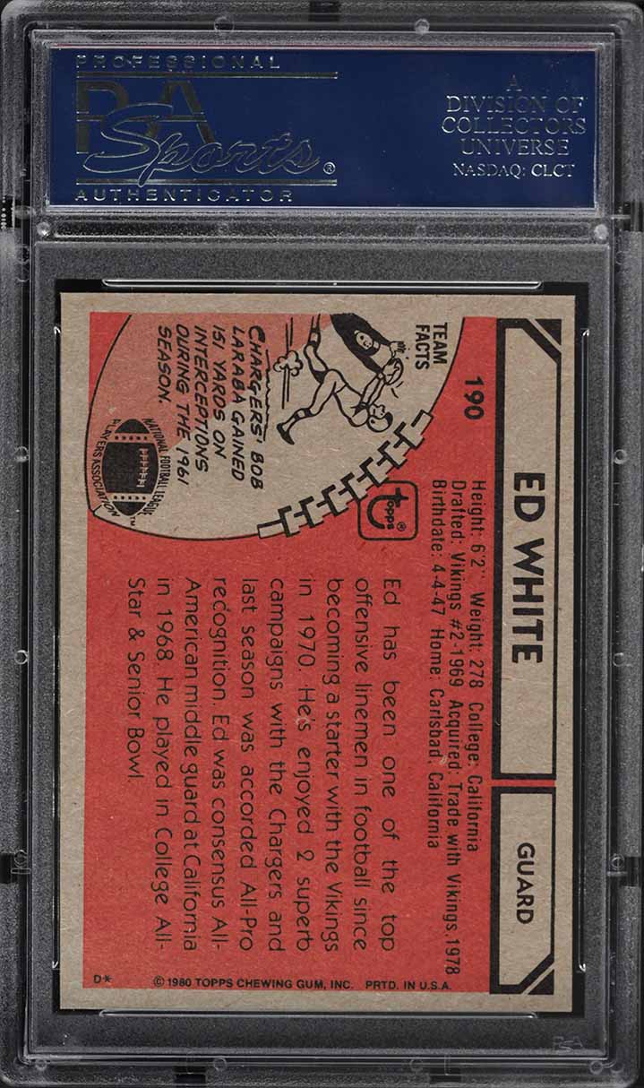 1980 Topps Football Ed White ALL-PRO #190 PSA 10 GEM MINT