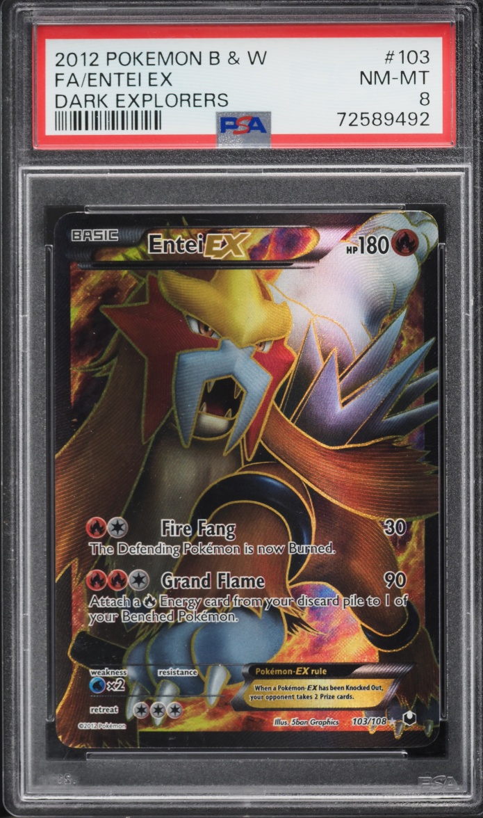 2012 Pokemon Black & White Dark Explorers Full Art Entei EX #103 PSA 8 NM-MT