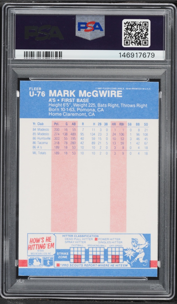 1987 Fleer Update Mark Mcgwire ROOKIE #U-76 PSA 8 NM-MT