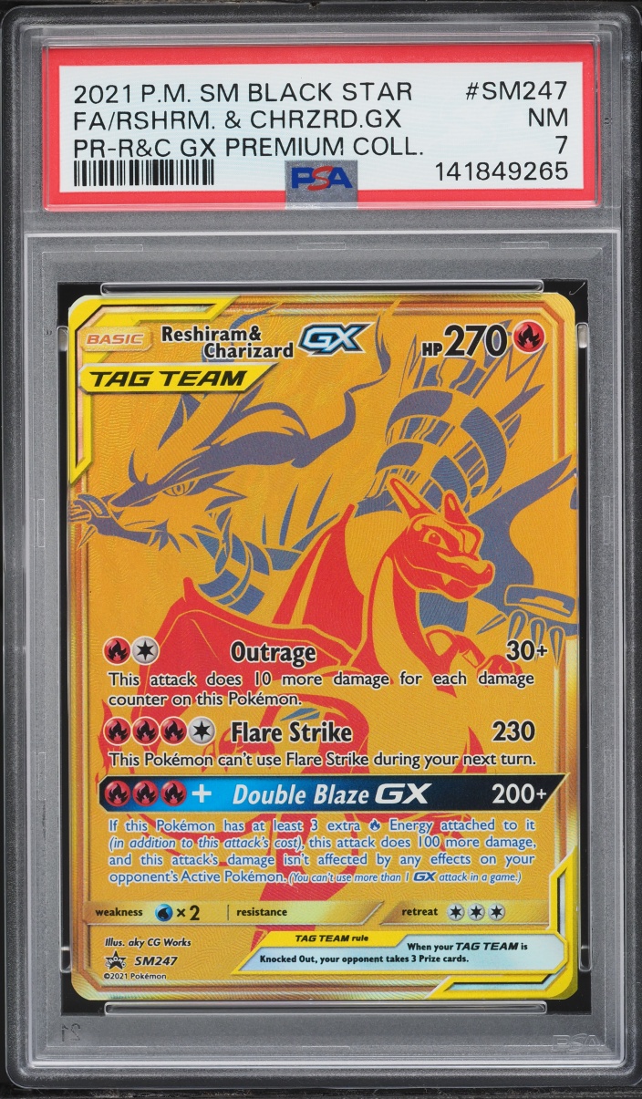 2021 Pokemon Sun & Moon Promo Premium Full Art Reshiram & Charizard GX #SM247 PSA 7 NRMT