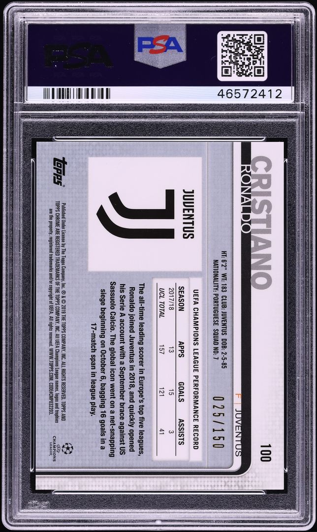 2018 Topps Chrome UEFA Blue Refractor Cristiano Ronaldo /150 #100 PSA 10 GEM