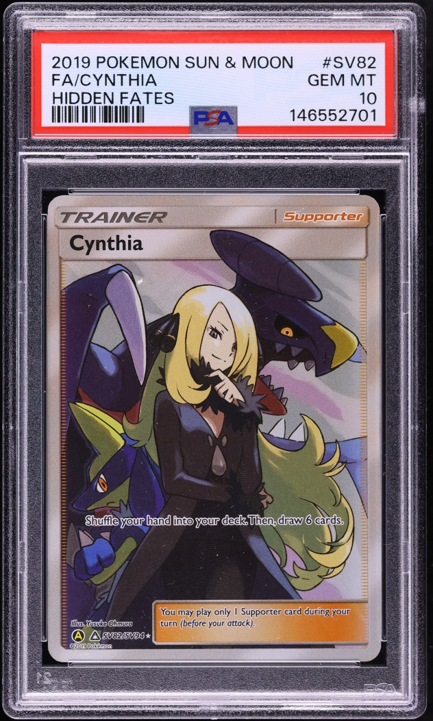2019 Pokemon Sun & Moon Hidden Fates Shiny Vault Full Art Cynthia #SV82 PSA 10 GEM MINT