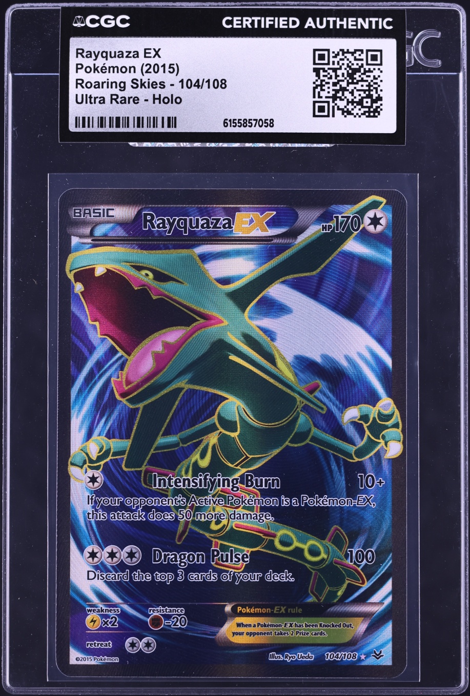 2015 Pokemon XY Roaring Skies Full Art Rayquaza Ex #104 CGC AUTH