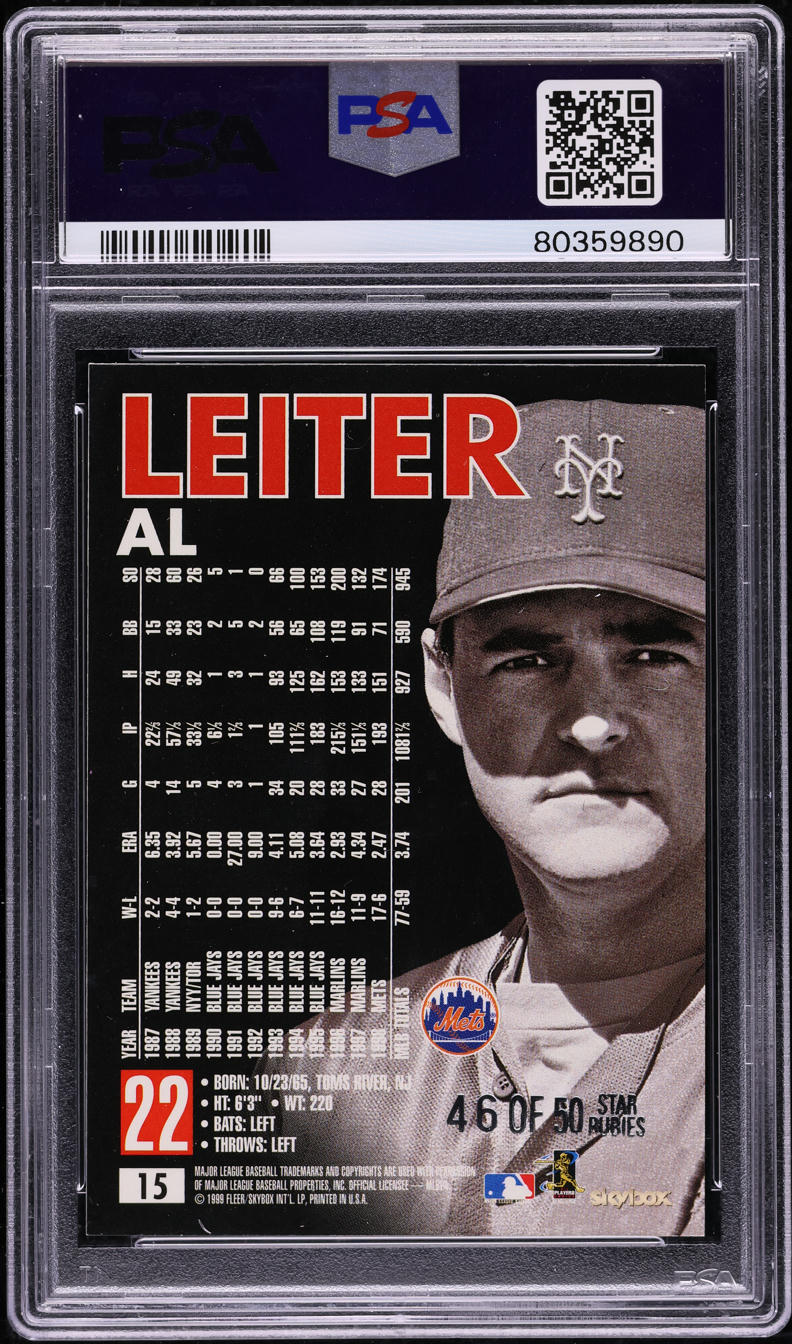 1999 Skybox Premium Star Rubies Al Leiter /50 #15 PSA 8 NM-MT