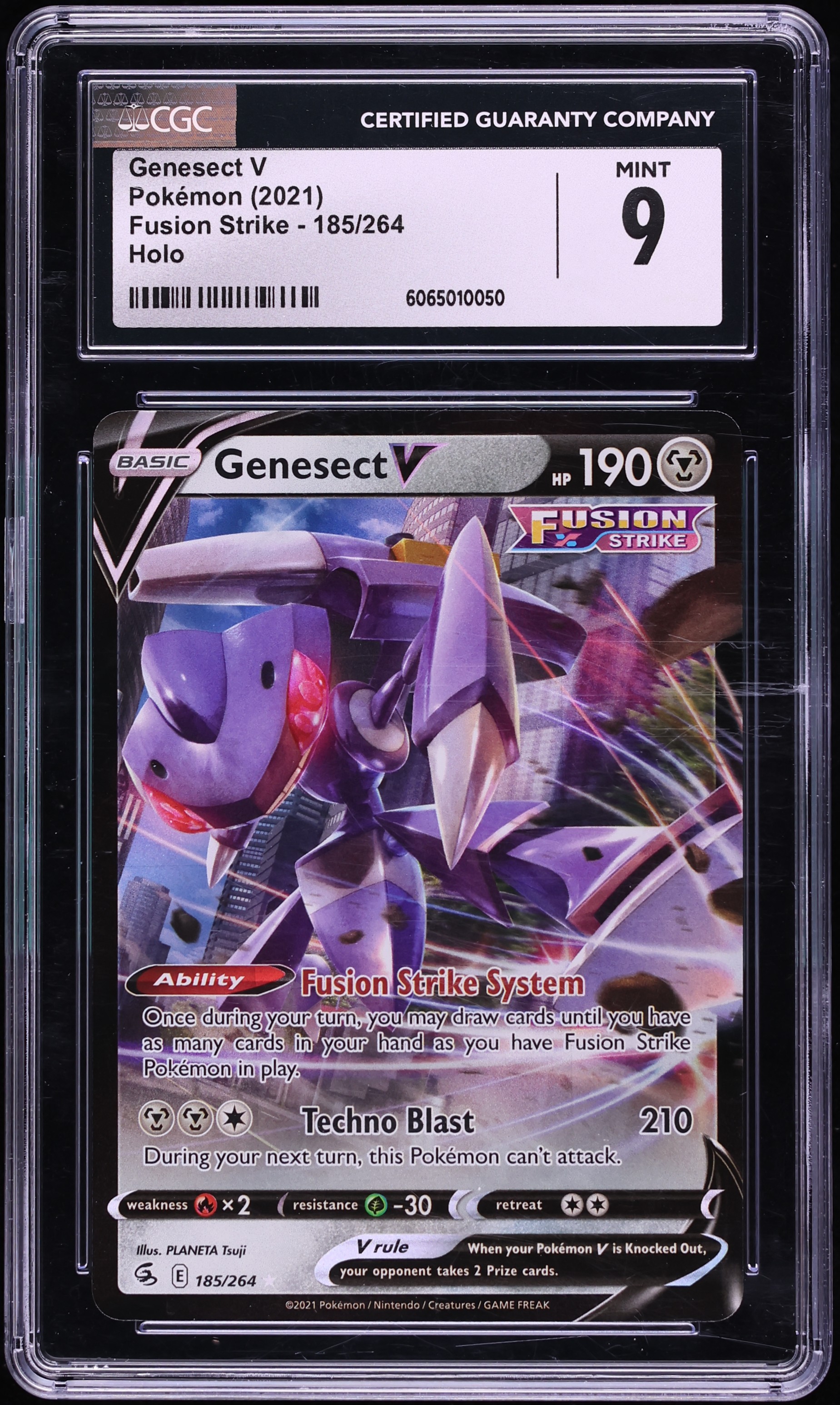 2021 Pokemon Sword & Shield Fusion Strike Holo Genesect V #185 CGC 9 MINT