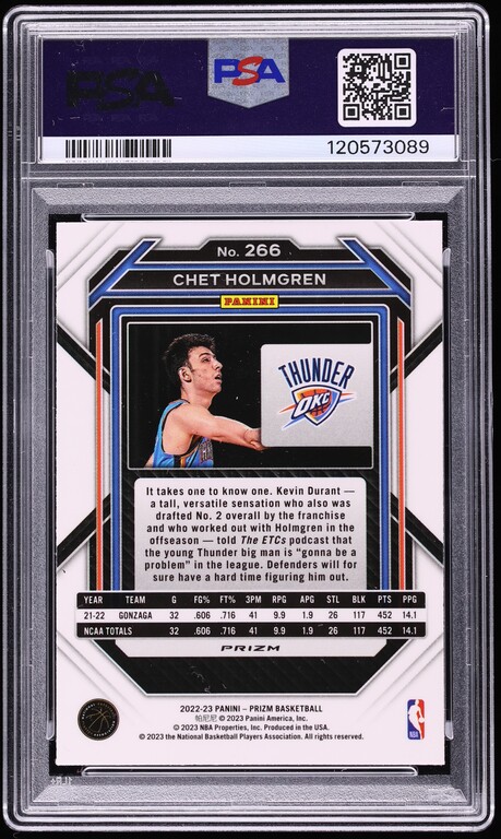 2022 Panini Prizm Red Sparkle Chet Holmgren ROOKIE #266 PSA 9 MINT