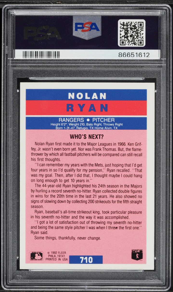 1992 Fleer Nolan Ryan #710 PSA 9 MINT