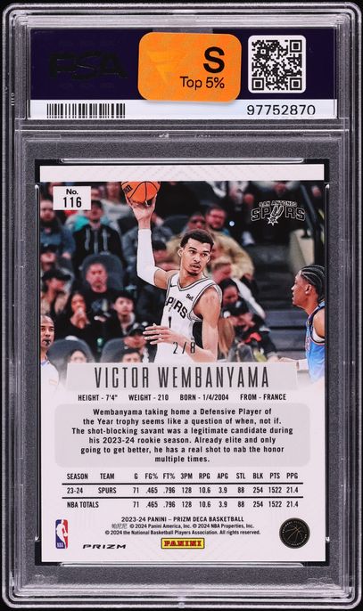 2023 Panini Prizm Deca Black Gold Shimmer FOTL Victor Wembanyama ROOKIE /8 #116 PSA 9 MINT