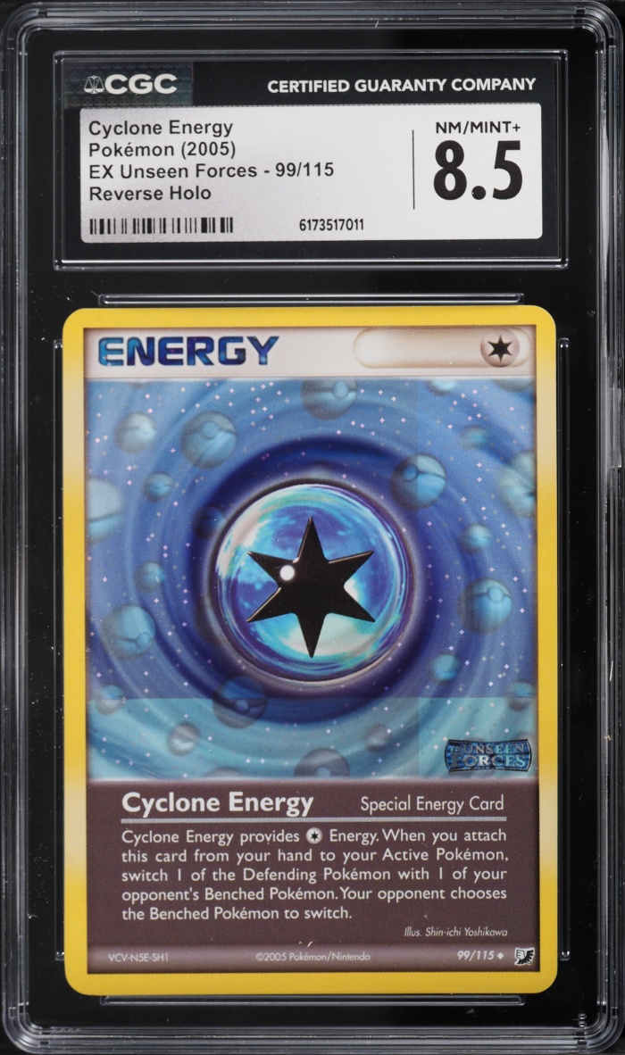 2005 Pokemon EX Unseen Forces Reverse Holo Cyclone Energy #99 CGC 8.5 NM-MT+