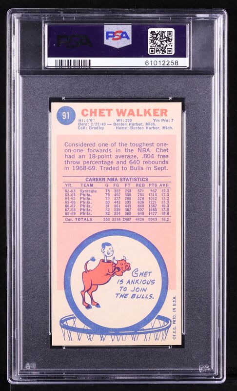 1969 Topps Basketball Chet Walker ROOKIE #91 PSA 8 NM-MT