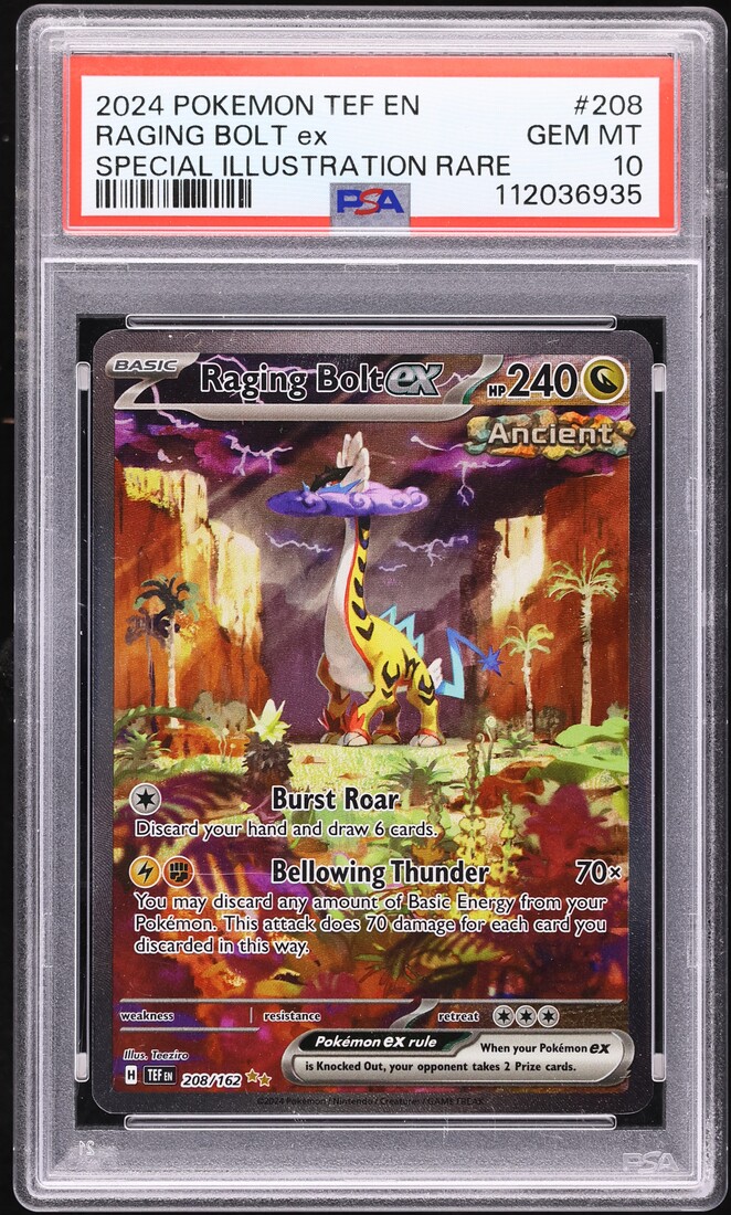 2024 Pokemon SV Temporal Forces SIR Raging Bolt ex #208 PSA 10 GEM MINT