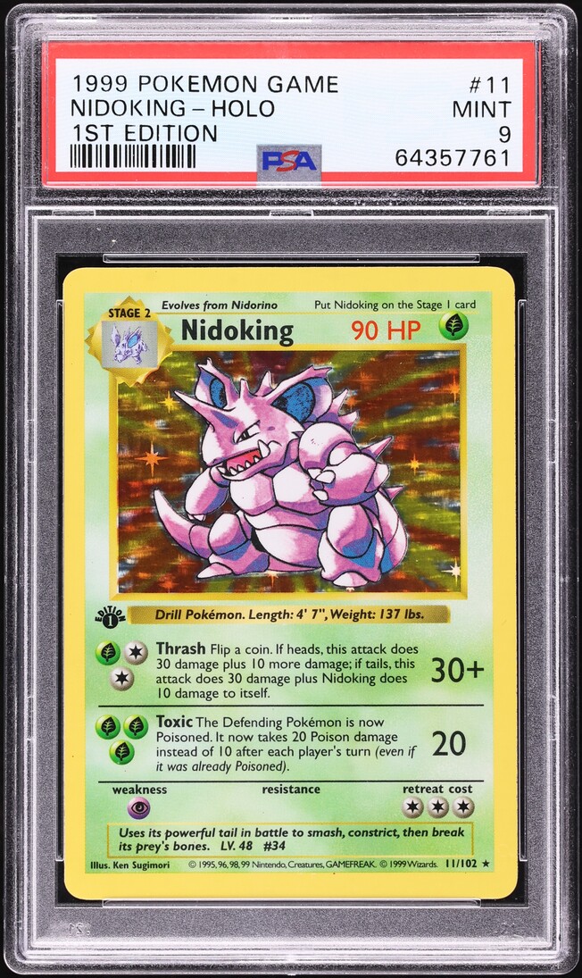 1999 Pokemon Base Set Shadowless 1st Edition Holo Nidoking #11 PSA 9 MINT