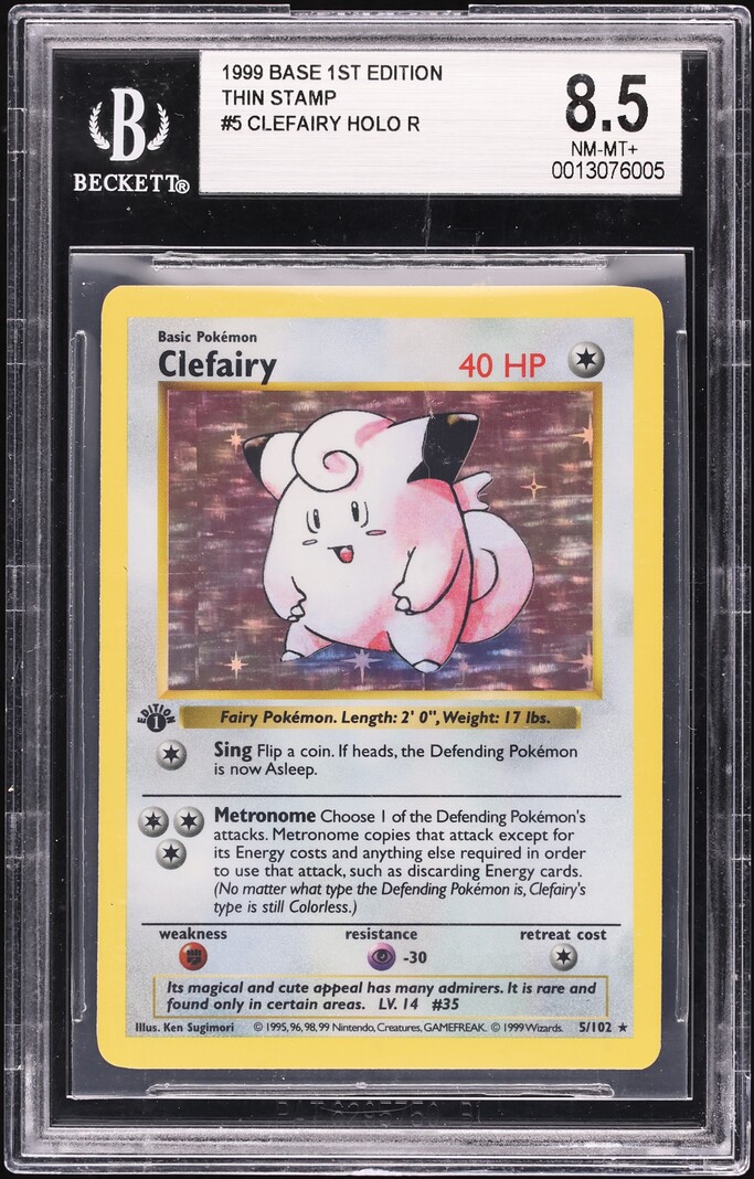 1999 Pokemon Base Set Shadowless 1st Edition Holo Clefairy #5 BGS 8.5 NM-MT+