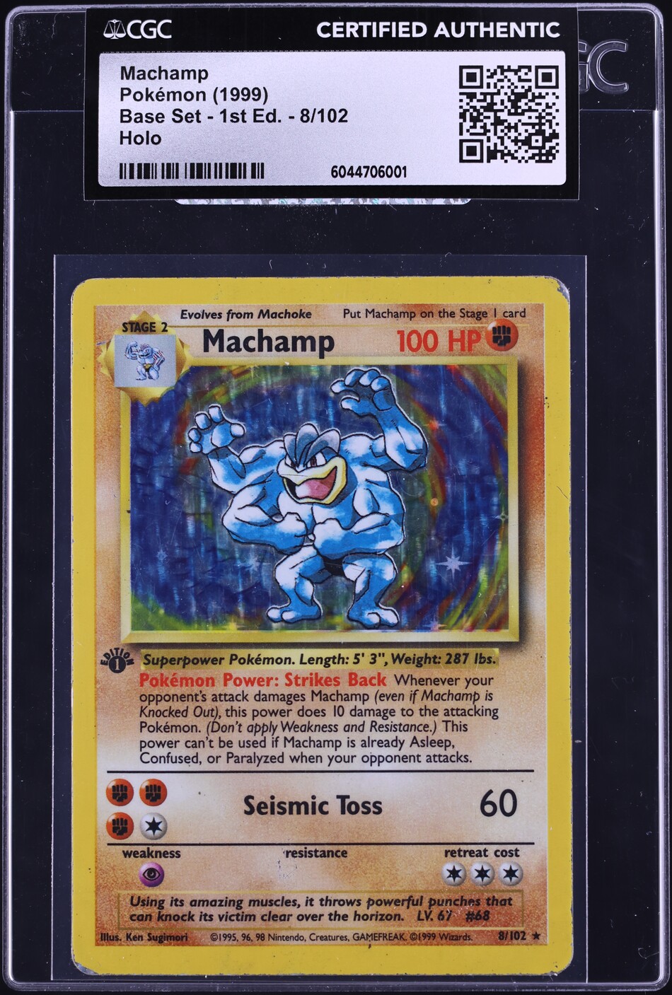 1999 Pokemon Base Set 1st Edition Holo Machamp #8 CGC AUTH
