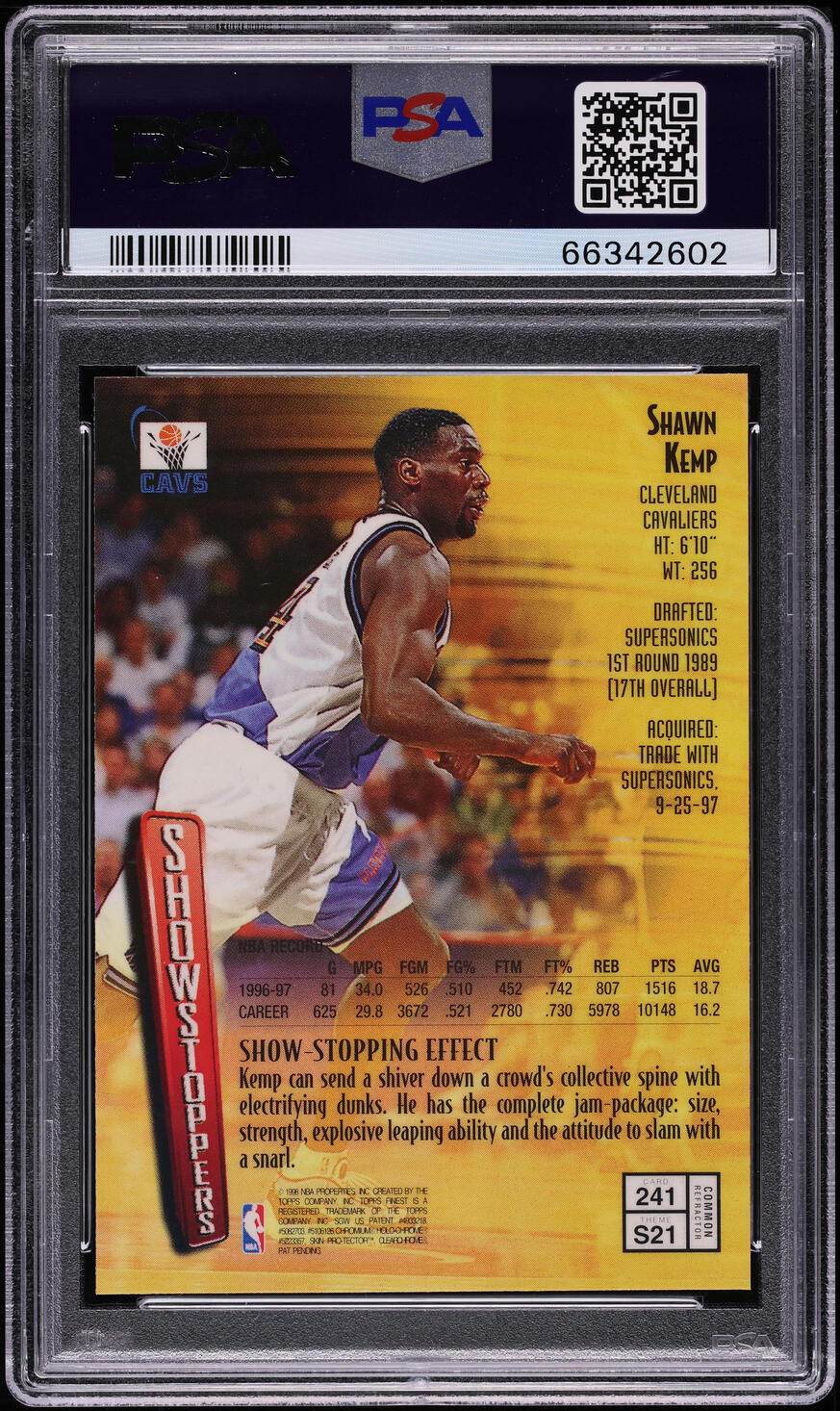 1997 Finest Refractor w/ Coating Shawn Kemp #241 PSA 8 NM-MT