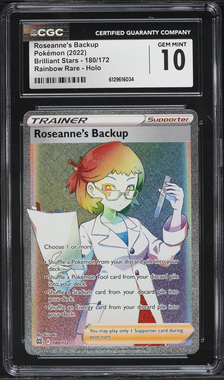 2022 Pokemon Sword & Shield Brilliant Stars Rainbow Rare Roseanne's Backup #180 CGC 10 GEM MINT