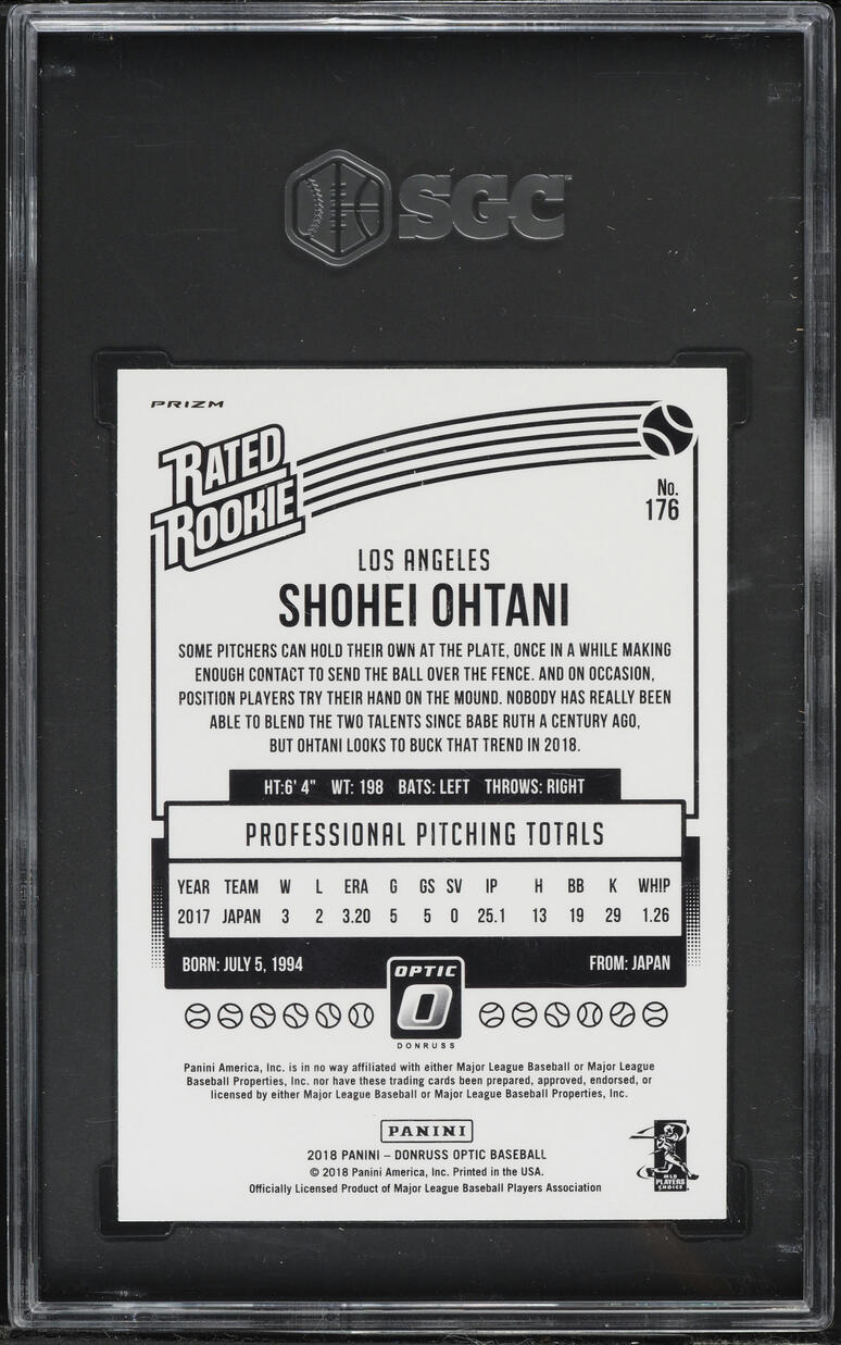 2018 Donruss Optic Holo Prizm Shohei Ohtani ROOKIE #176 SGC 10 GEM MINT